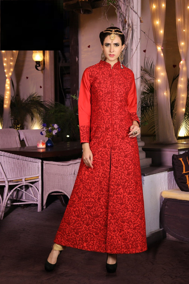 RED EMBROIDERED ACHKAN